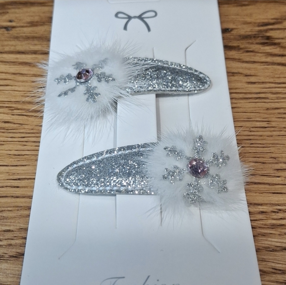 Silver Glitter Hair Clips with Snowflake Design